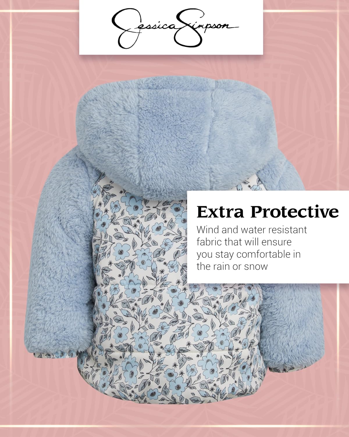Jessica Simpson Baby Infant Girls Puffer Jacket - Quilted Sherpa Lined Hood Heated Winter Jackets for Toddler Girls (12M-24M)