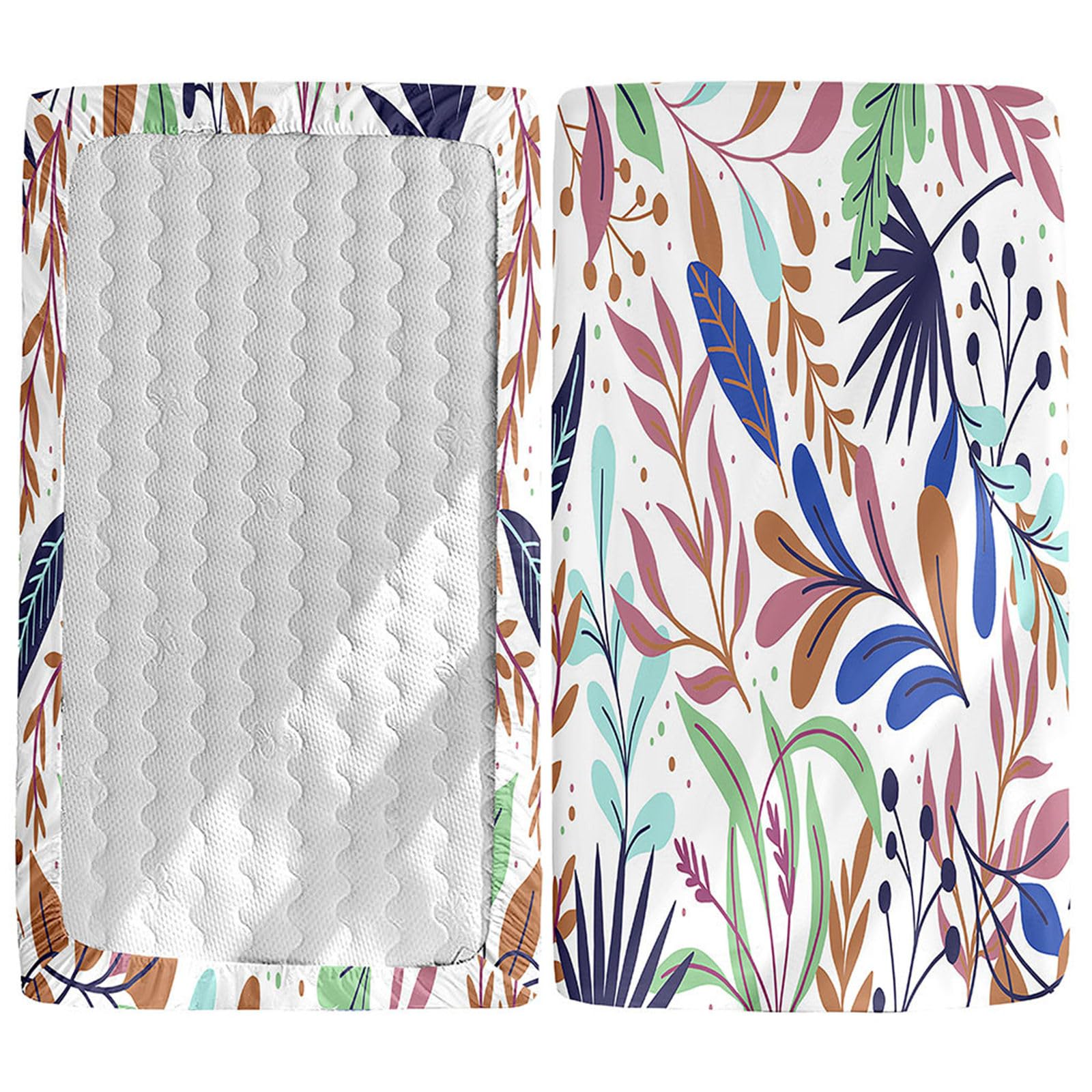 Odot Cot Bed Fitted Sheets, Plant Leaves Pattern Cot Bed Sheet Fitted Sheets for Cribs Baby Bed Sheets Soft Bassinet Sheets Cot Bed Mattress Protector for Boy Girl (70x140cm,Tropical Style)