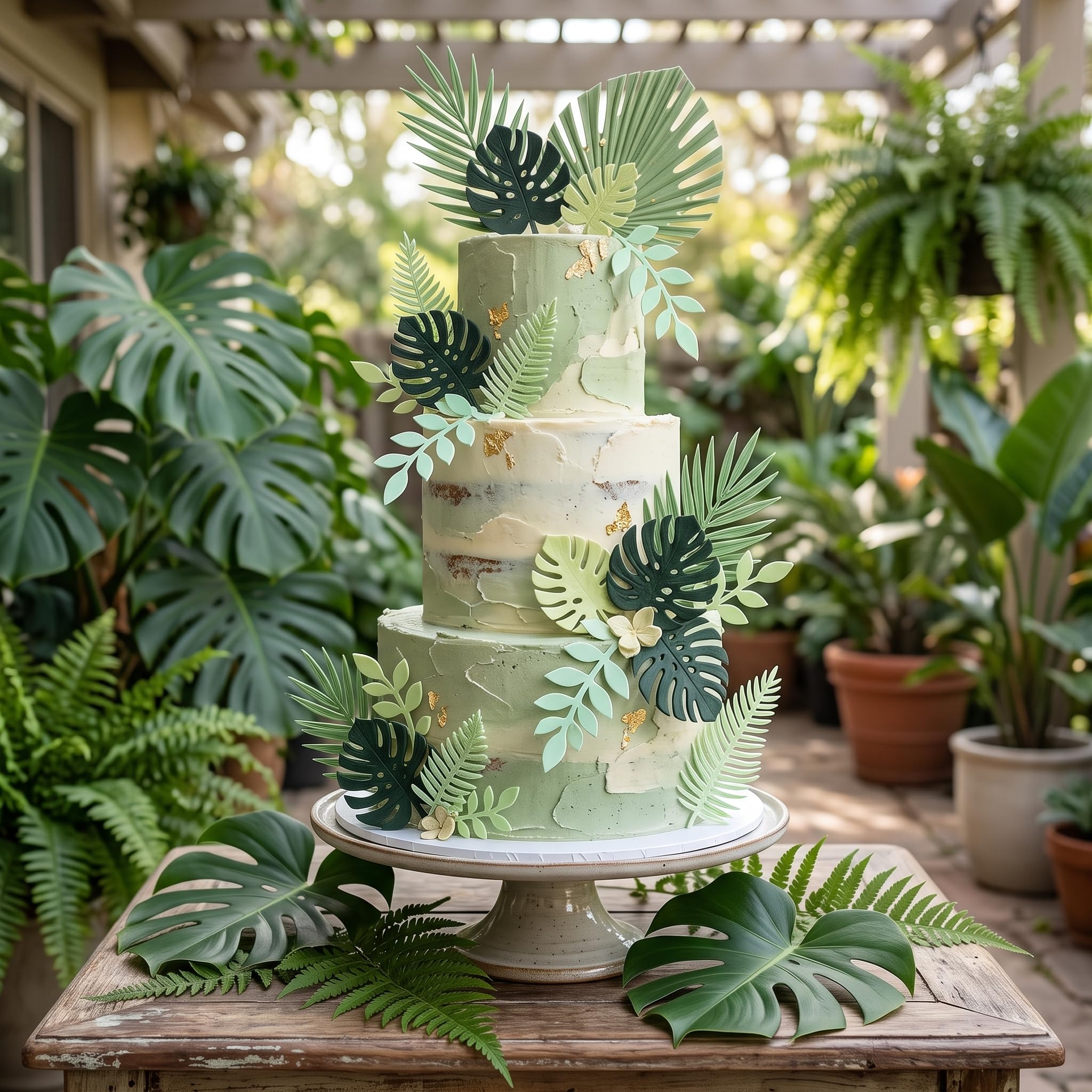 LaVenty Tropical Leaves Cake Topper Palm Leaf Greenery Cake Decorations