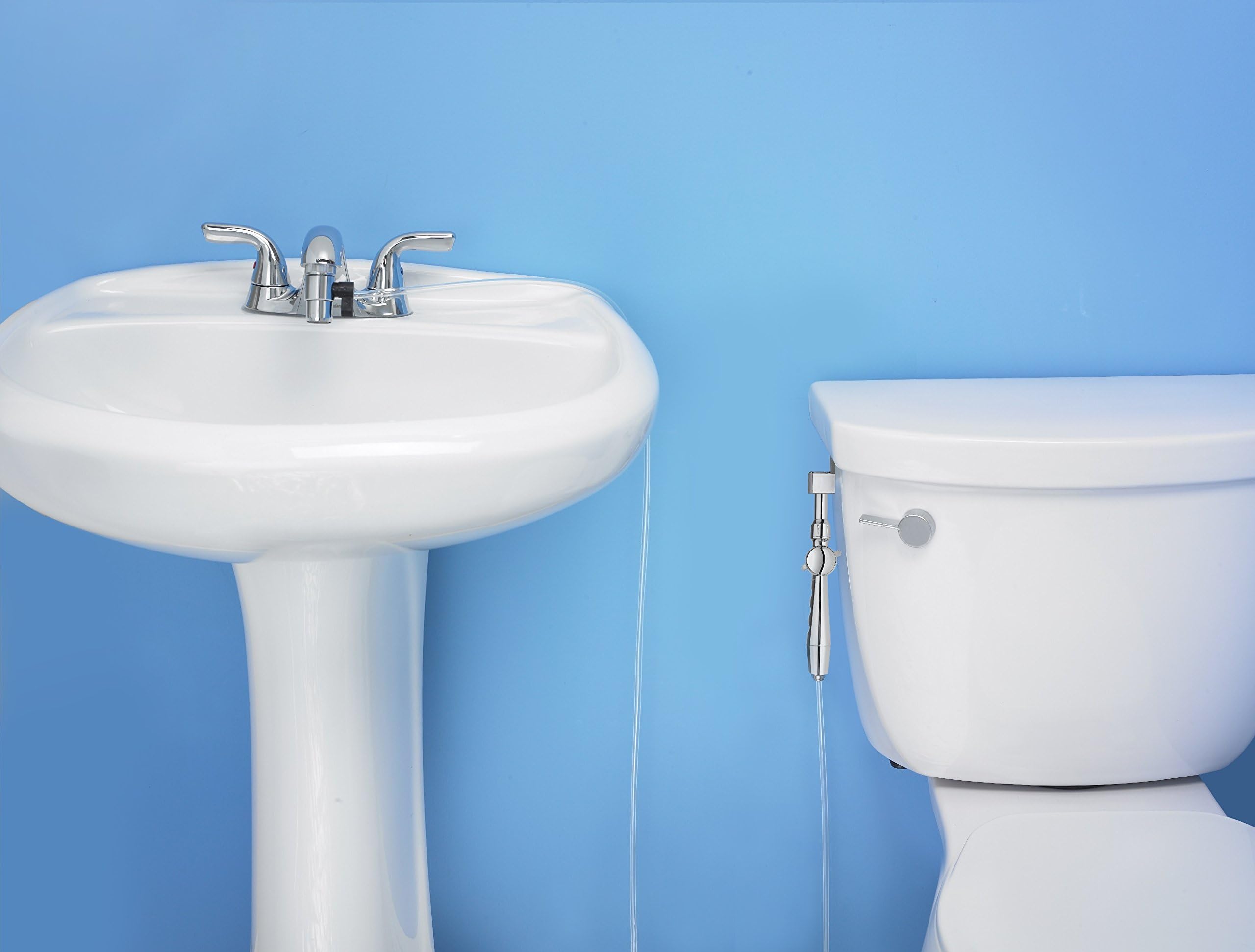 RinseWorks - Aquaus 360 for Faucet Warm Water Bidet w/EZ Thumb Pressure Controls - 10-Foot Clear Polymer Hose - Hand Held Bidet, Shattaf, Hot, Cold Water Bidet