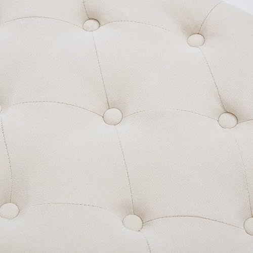 Miniatura 35 de HUIMO Banco otomano de almacenamiento de 51 pulgadas con bandeja extraíble, tela de mezcla de lino y algodón, botones acolchados, bisagra de Bandeja