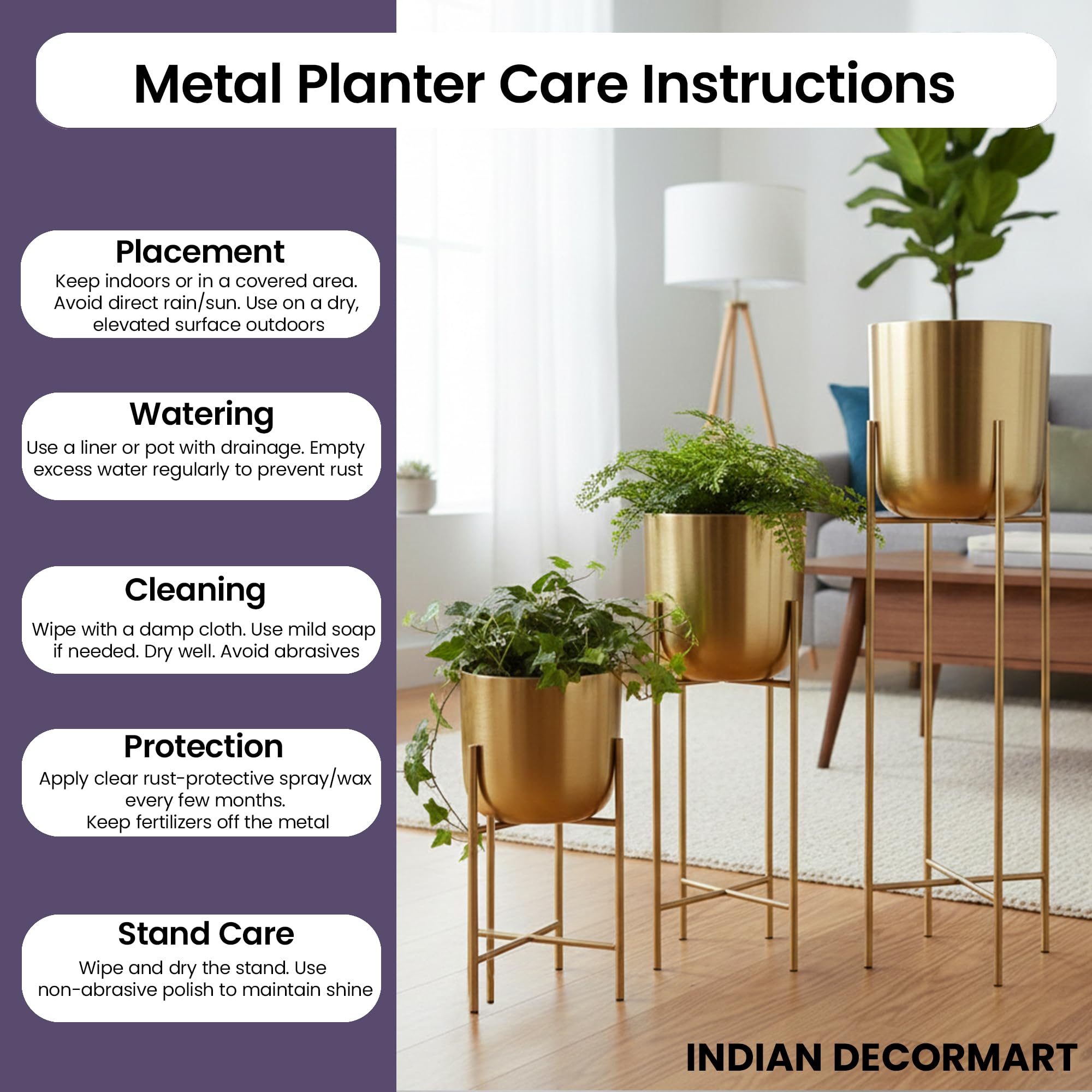 Metal Flower Planters - Set of 3 (Gold) -4
