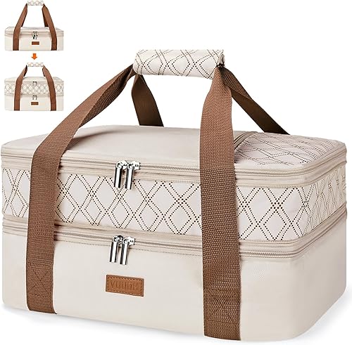 Bolsa de transporte de cazuela expandible Vuudh - Bolsa de comida de doble cubierta, soporte de cazuela aislada para alimentos calientes o fríos,