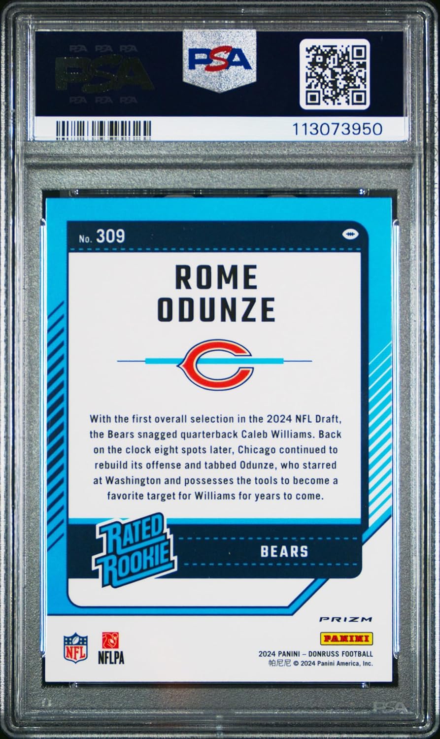 Graded 2024 Panini Donruss Rome Odunze #309 Optic Preview Red Wave Rookie RC Football Card PSA 10 Gem Mint