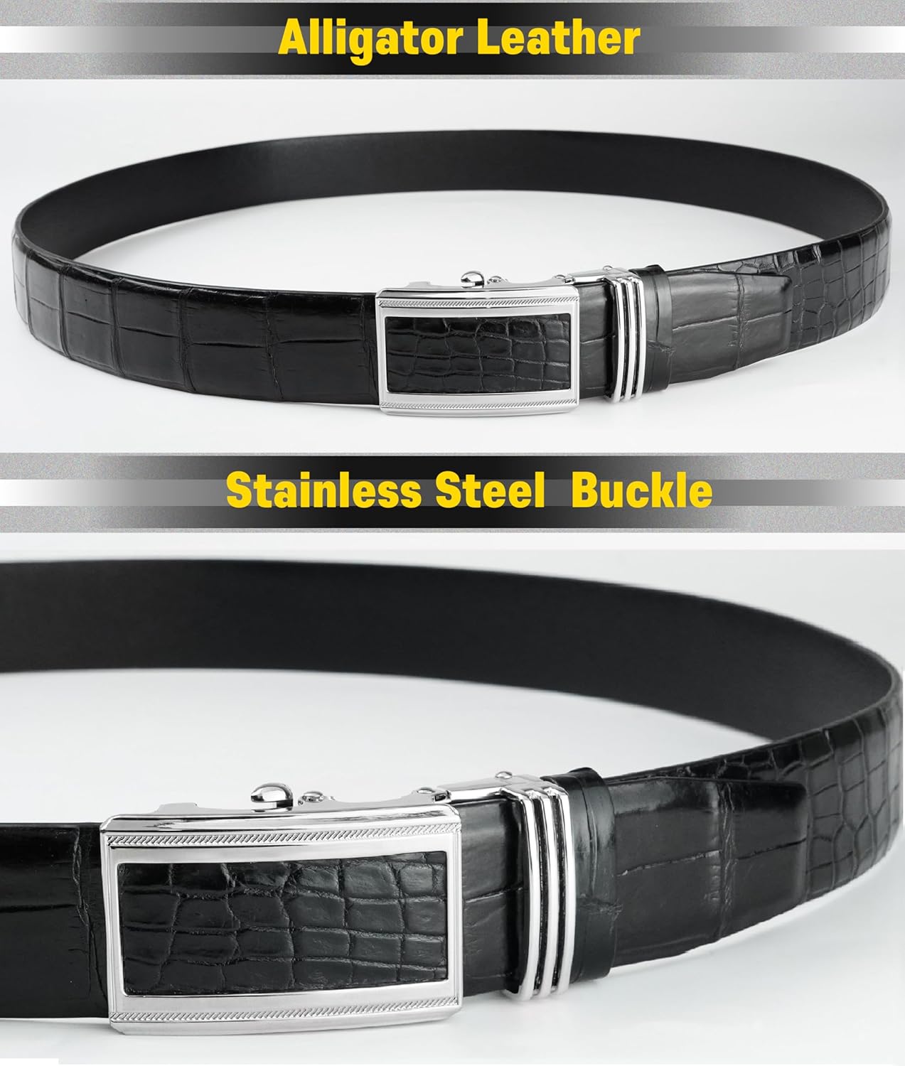 AIIigator Belt Men Leather Straight Belts Handmade Buckle Durable Dress Belt Classic Fashion Gift For Dad Boss Teacher - Image 2