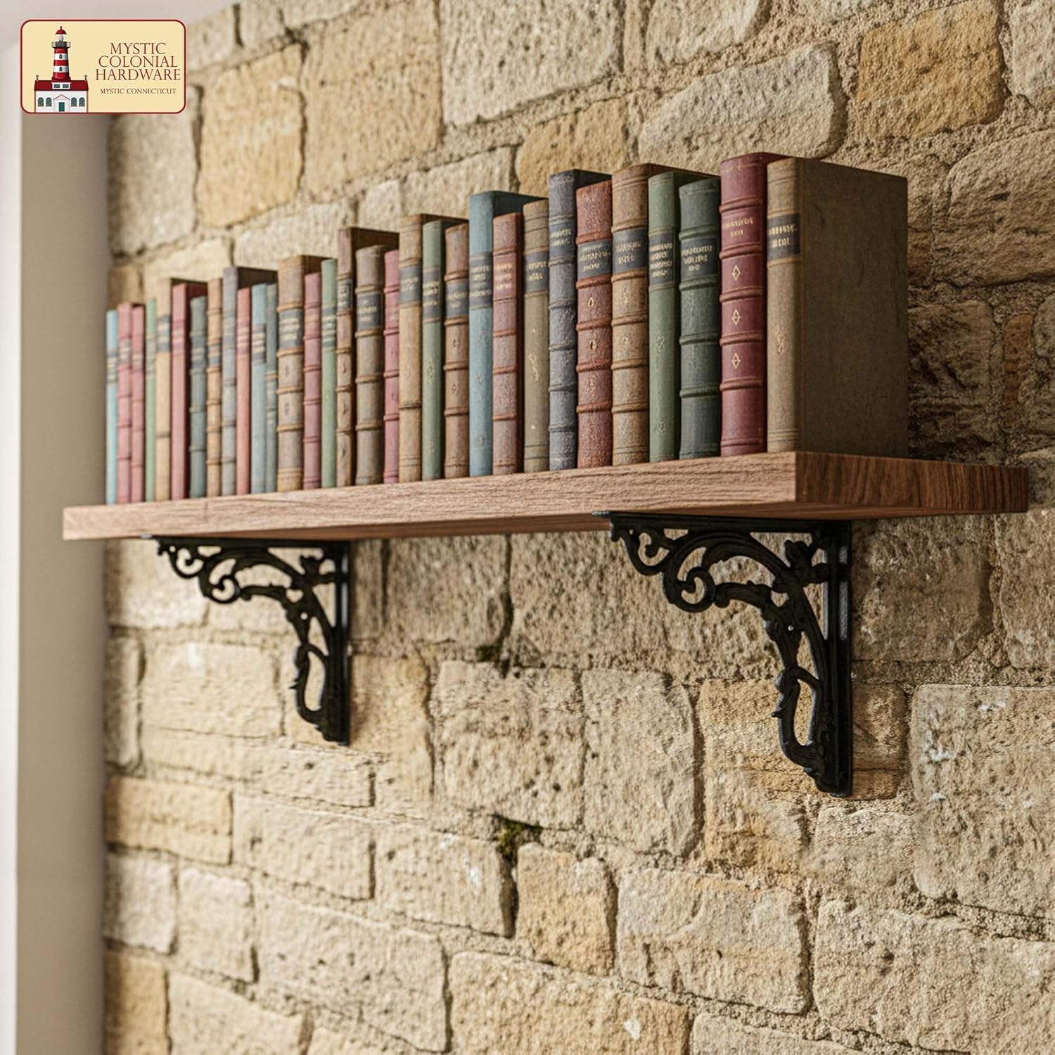 Mystic Colonial 9" x 7.5" Heavy Duty Cast Iron Shelf Brackets Decorative L-Shaped Black Wall Supports – Vintage Victorian, Gothic, Steampunk, Baroque & Farmhouse Style Hardware : Pack of 2