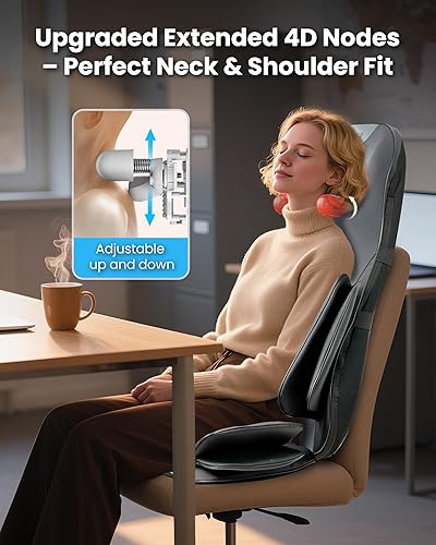 Miniatura 5 de COMFIER Shiatsu Masajeador de cuello y espalda con calor, cobertura completa de espalda, almohadilla para silla de masaje con amasado 4D y nodos