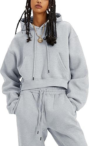 Yeokou Conjunto deportivo de 2 piezas de forro polar para mujer, sudadera con capucha y pantalones deportivos