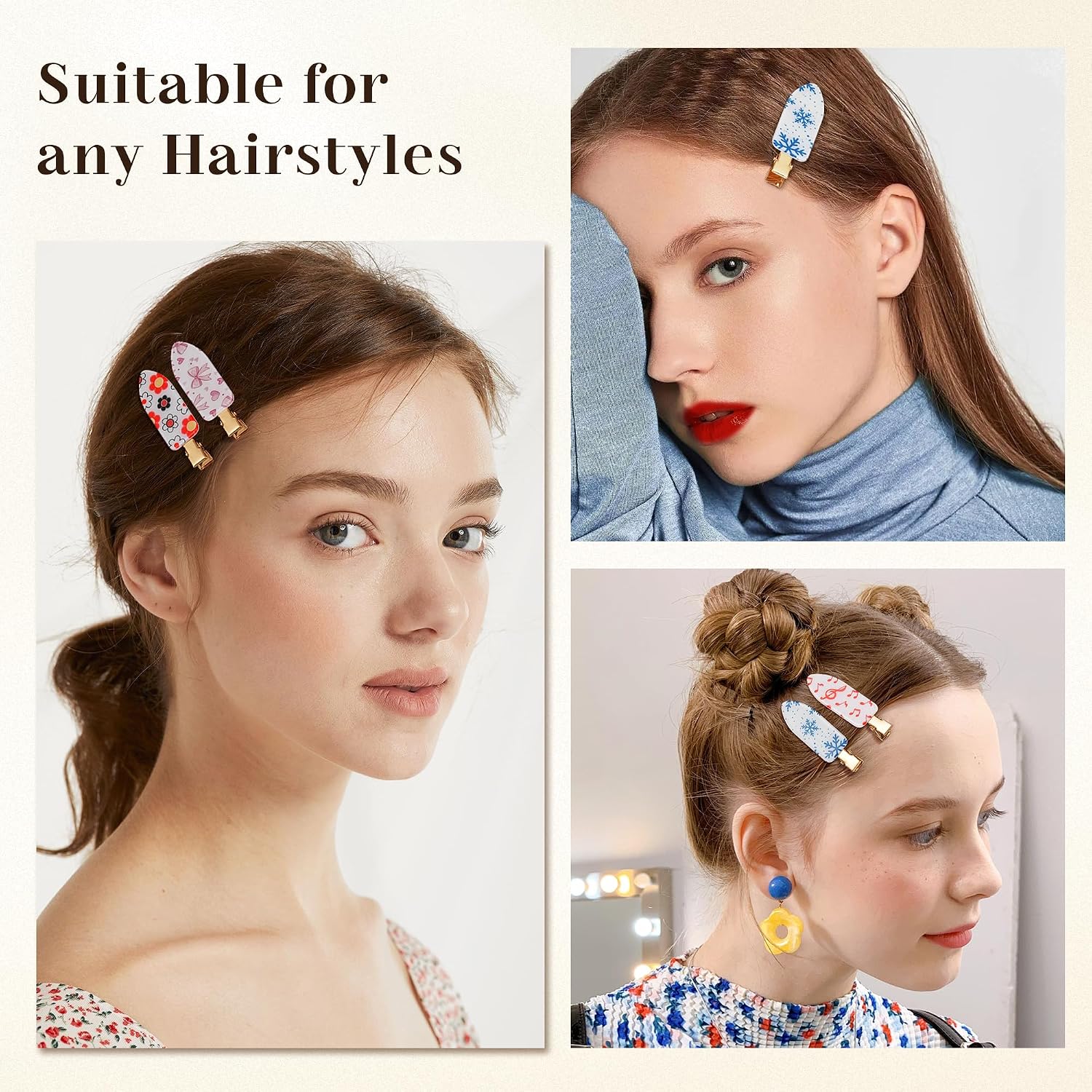 12 PCS Cute Creaseless Barrettes Hair Clips Girls Bangs Clips No Bend Styling Hair Clips for Women Makeup