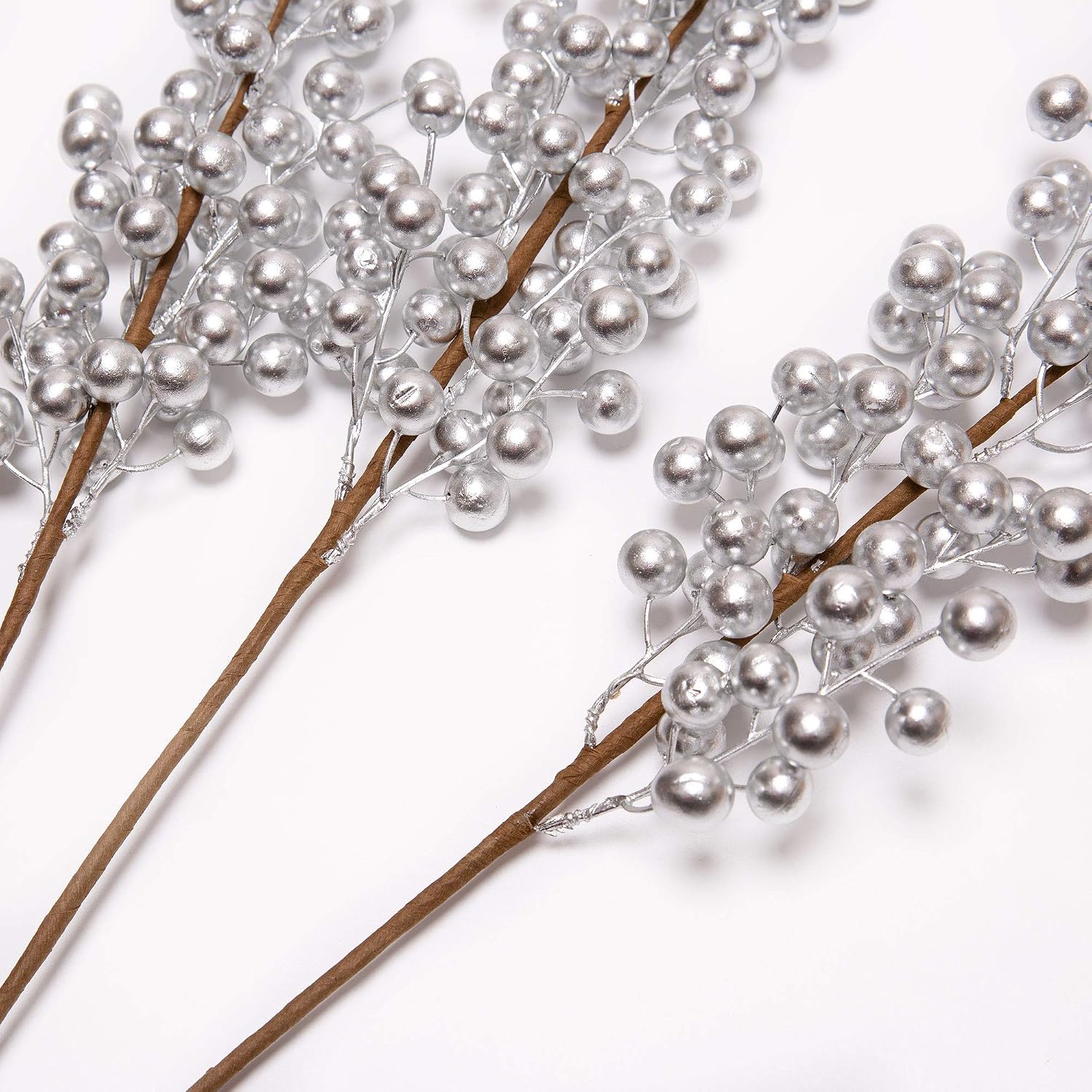 VGIA 3 Pcs Artificial Berry Stems Silver Berry Branches Sprays for Holiday Home Decor and Crafts 23.6 Inches Christmas Tree Decorations Flower Arrangements