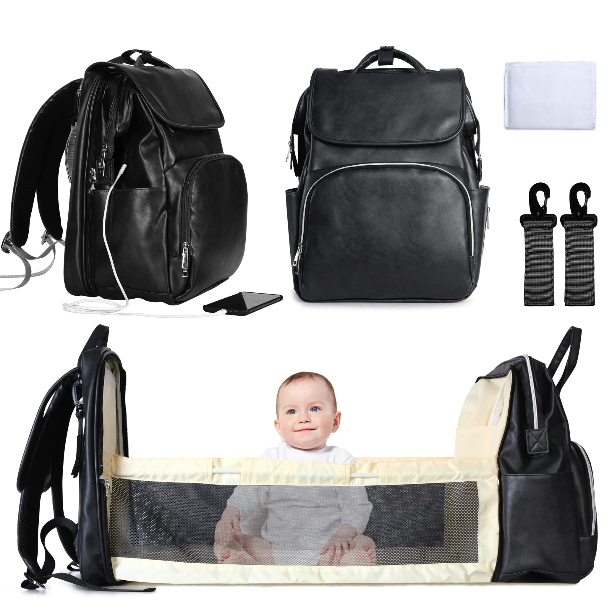 Leather Diaper Bag with Changing Station