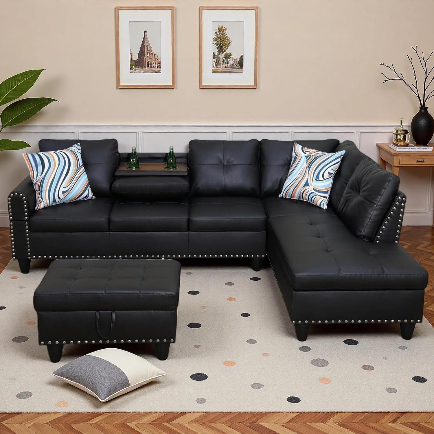 L-Shaped Sectional Sofa with Movable Chaise & Storage