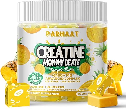 Complejo masticable de monohidrato de creatina, 6400 mg para hombres y mujeres, fórmula avanzada con L-taurina + vitamina B12, suplemento masticable