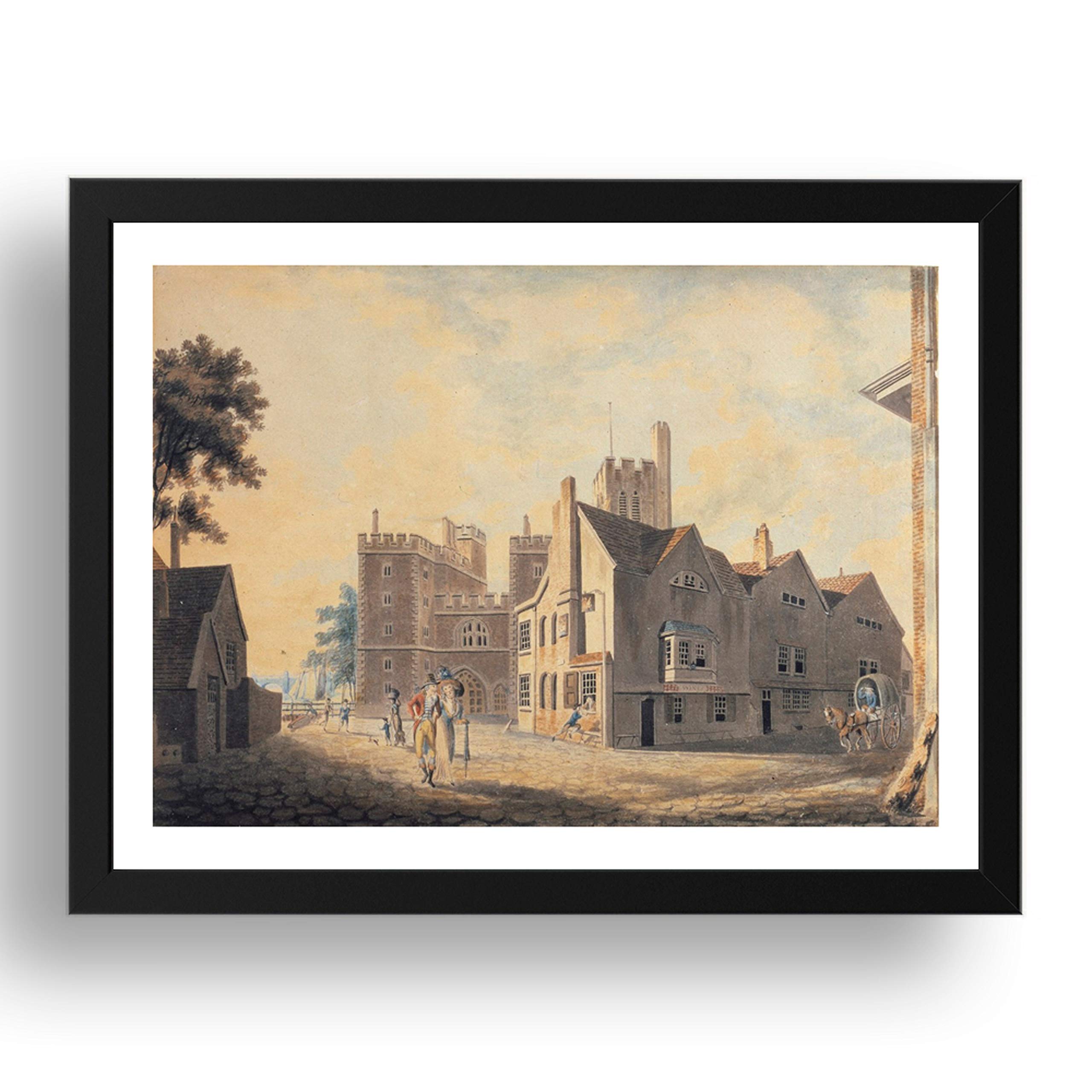 Period Prints White View Of The Archbishop's Palace, Lambeth, 1790 By Joseph Mallord William Turner Ra, A3 Reproduction In 17X13 Inch Frame