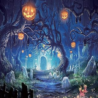 SJOLOON 8x8ft Halloween Backdrop Night Party Decoration Pumpkin Photo Backdrop Vinyl Photo Background Photography Studio Prop 9536