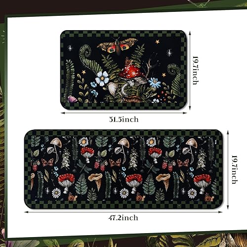 Miniatura 3 de Bencailor Juego de 2 alfombras y tapetes de cocina con diseño de hongos, antideslizantes, tapete de cocina con diseño de hongos botánicos, para