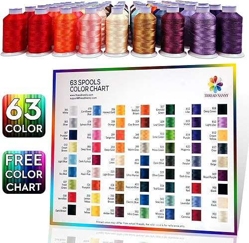 Miniatura 2 de ThreadNanny Brother nuevo set de hilo para bordar de 63 colores, hilo de poliéster de 40wt.