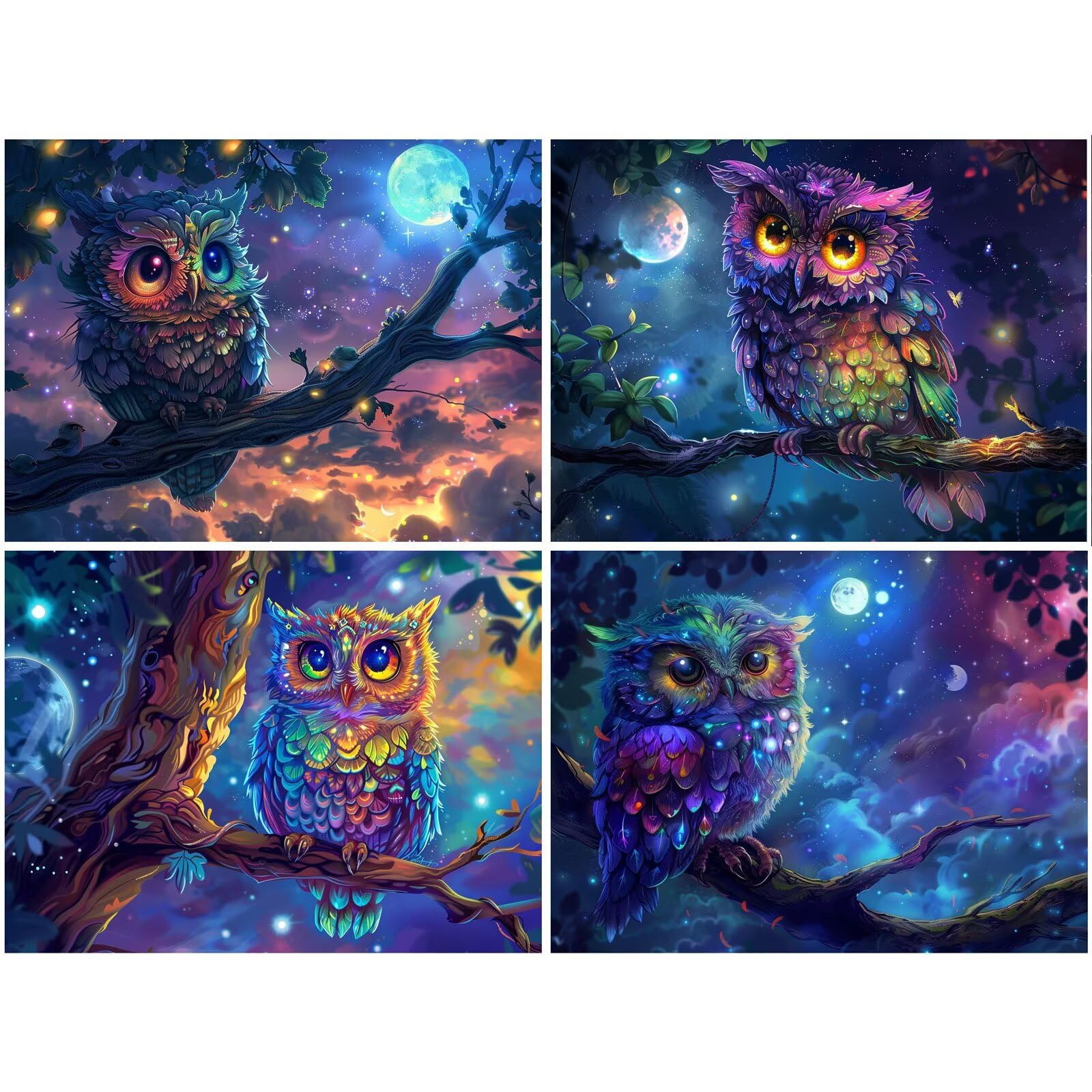 Malowanie diamentami Sowa 70 x 50 cm Kwadratowy obraz diamentowy 4 sztuki 2026 Nowy DIY 5D Zestawy do malowania diamentami z akcesoriami, prezenty świąteczne, dekoracje świąteczne i Nowy Rok i Święty