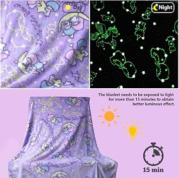Best Gift Glow in The Dark Moon Throw Blanket with Storage Bag, Soft Throw Blanket for Girls Boys, Gifts for Holiday Birthday, Kids Blanket, Home Travel Use, 50x60 Purple