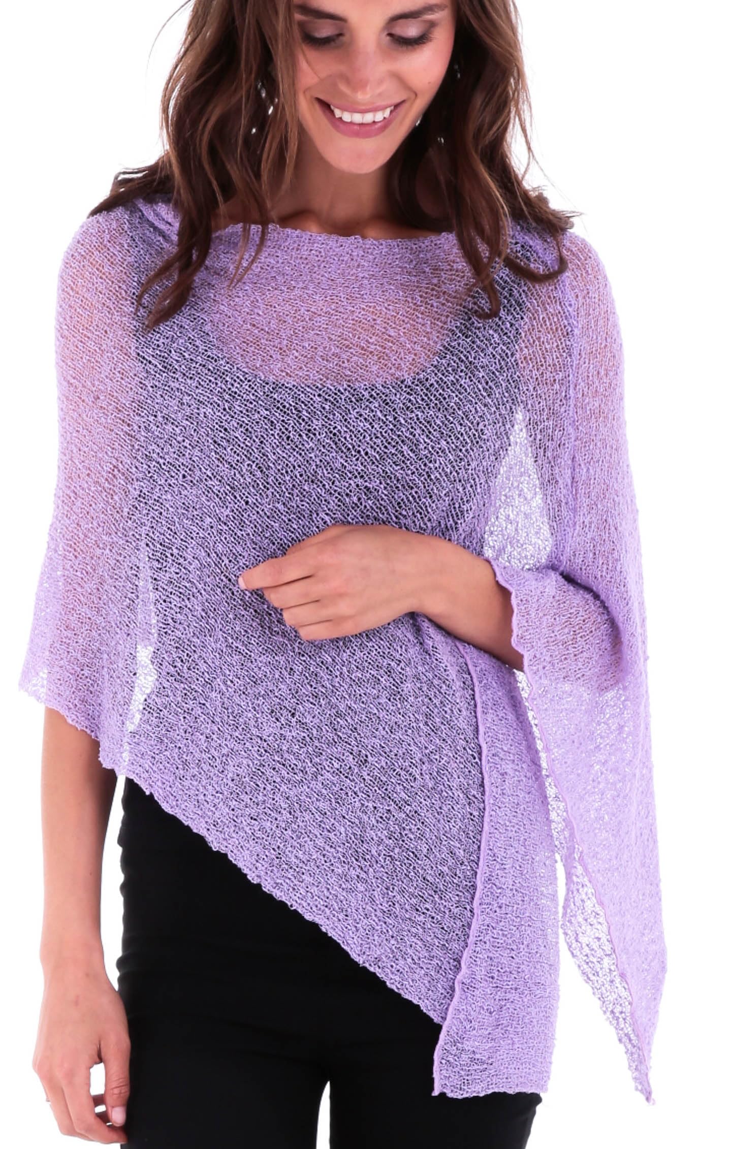 SHU-SHI - Jersey de estilo capa para mujer - Con transparencias - Punto ligero