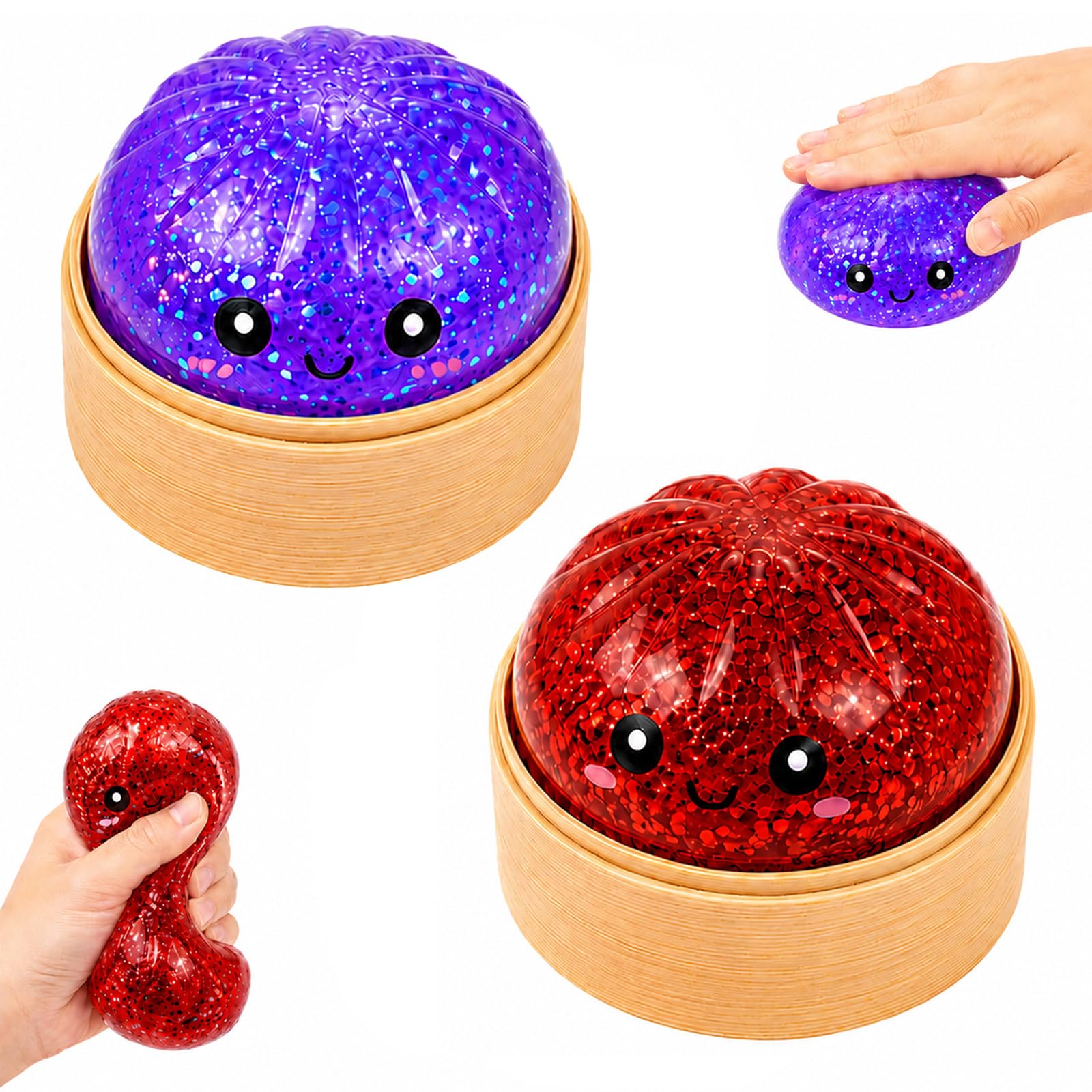 2Pcs Squishy, Purple & Red