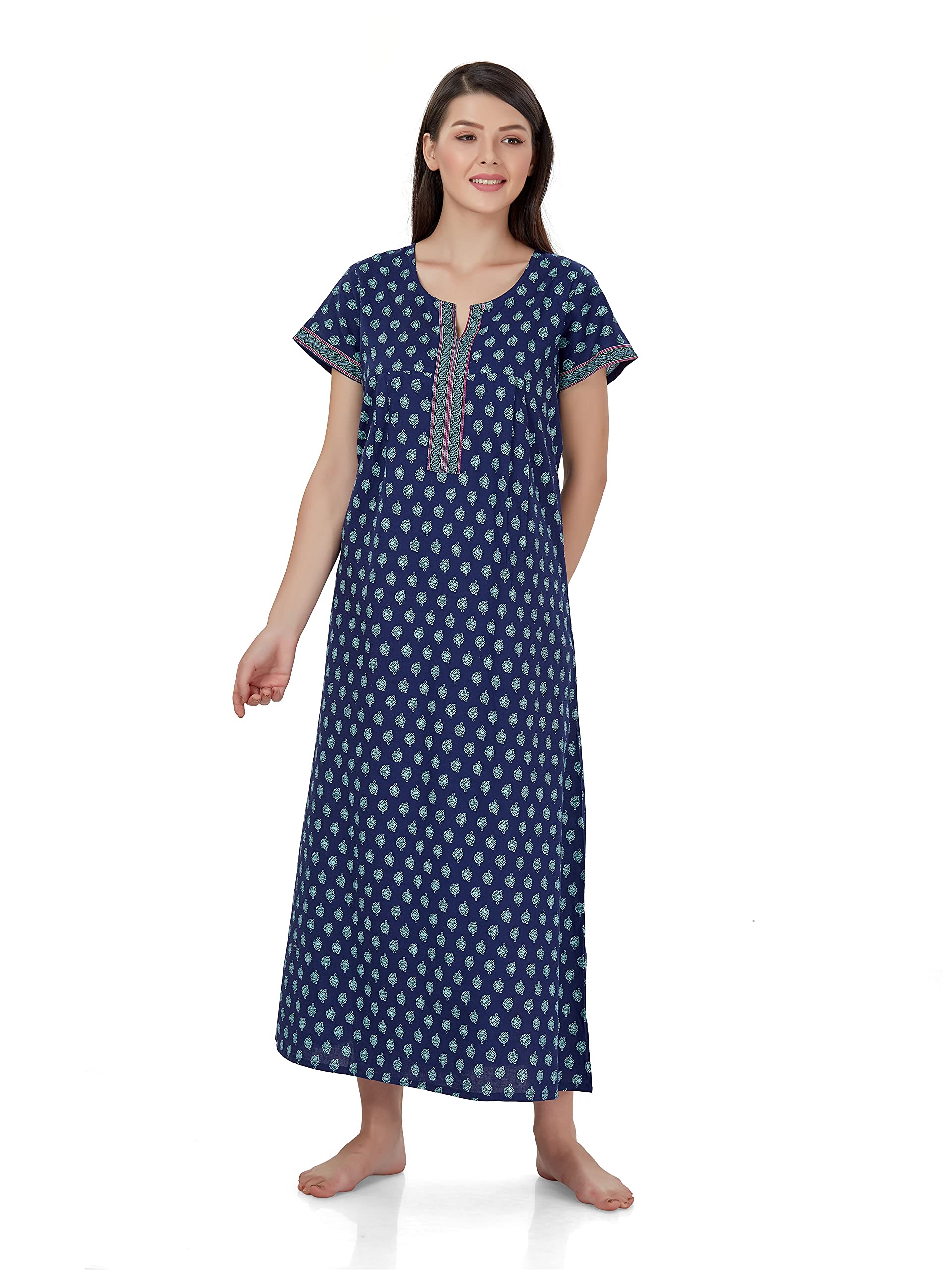 evolove Women's Cotton Long Maxi Night Gown Nighty Dress with Pocket, Super Soft Comfortable-picture-32