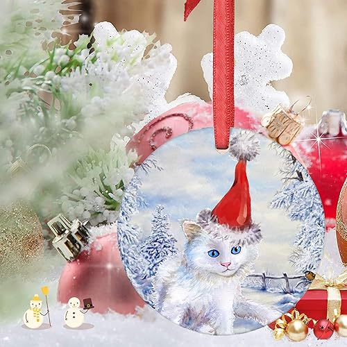 Miniatura 7 de Adorno de Navidad de gato persa 2021, adornos de Navidad persas blancos para árbol de Navidad de gato persa, adornos de cerámica para árbol de