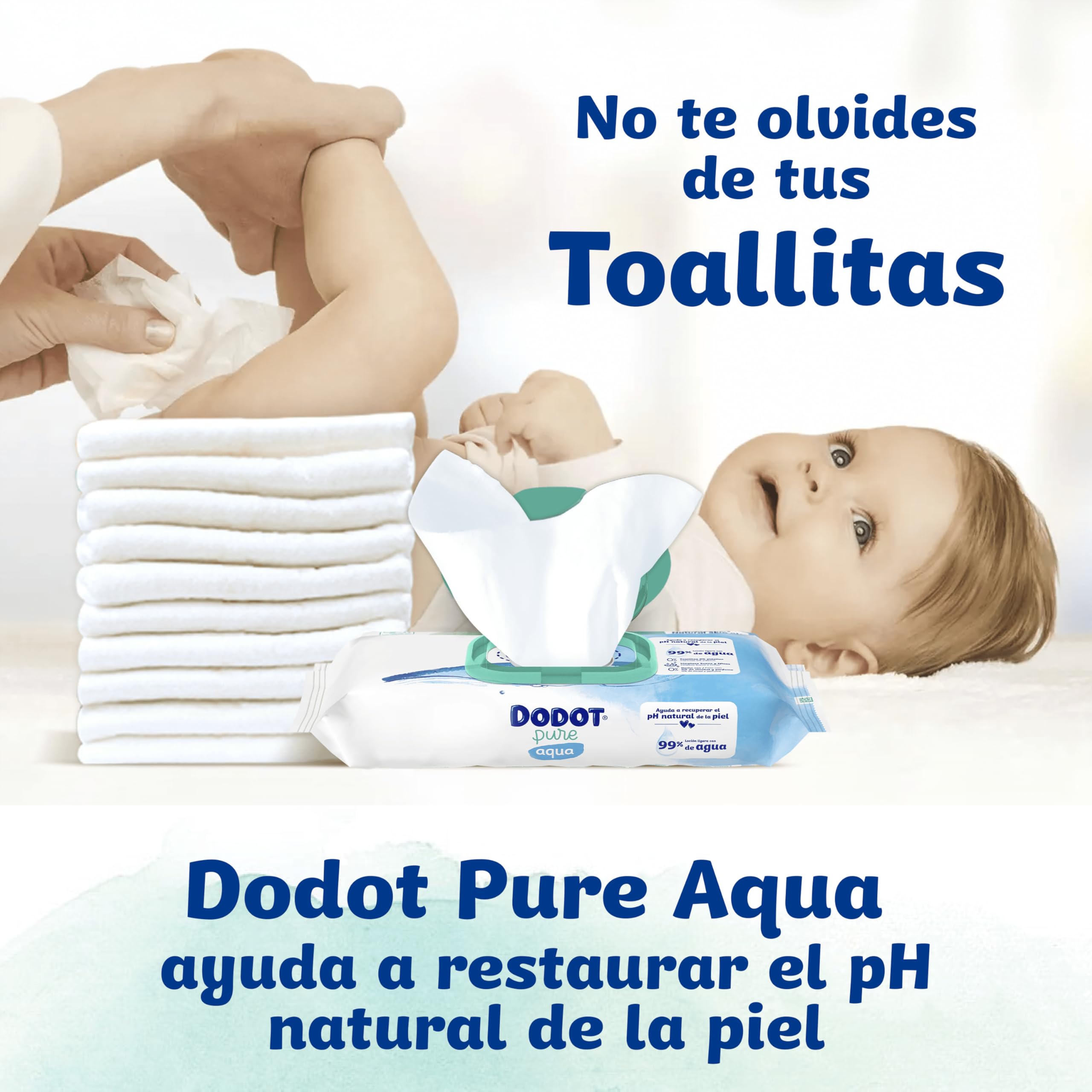 Dodot Pañales Bebé Cuidado Total, Talla 3 (6-10 kg), 132 Pañales +Regalo de 10 Toallitas Aqua Pure 99% Agua, Protección Delicada De La Piel, Pack Mensual