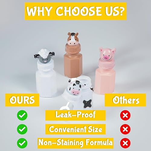Miniatura 7 de Fun Express Botellas de burbujas de corral (juego de 12) diseños de animales de granja que incluyen caballo, oveja, cerdo y vaca, suministros