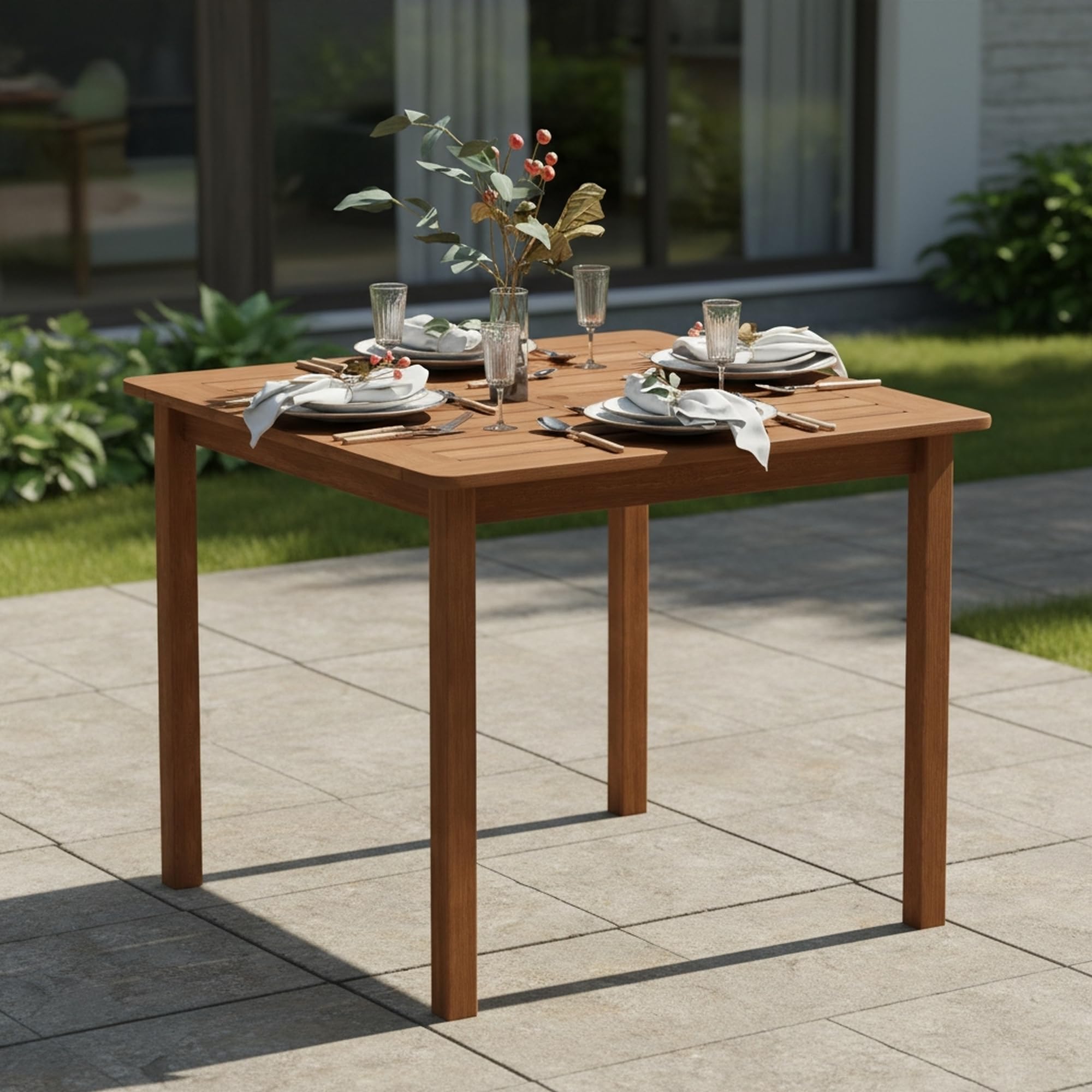 Furinno TIOMAN Patio Table, Bermuda Square Outdoor Side Table, Coffee Table in Teak Oil, for Patio, Garden, Porch, Light Wood