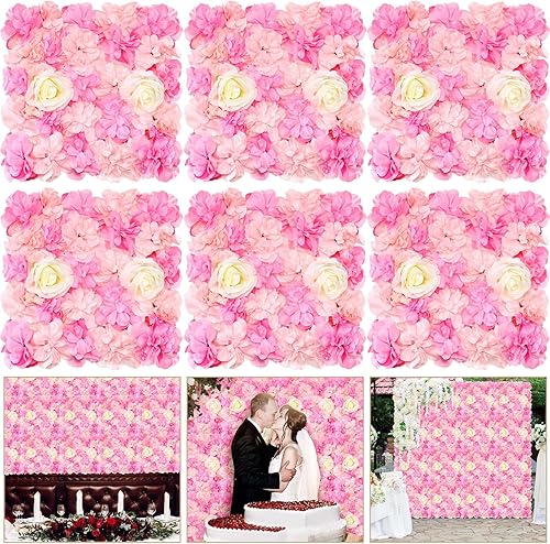 Tigeen 6 Paneles de Pared de Flores 3D Rosa de Seda Floral Decorativo Flores Artificiales Fondo de Pared para Boda Decoración del Hogar Fondo Tienda