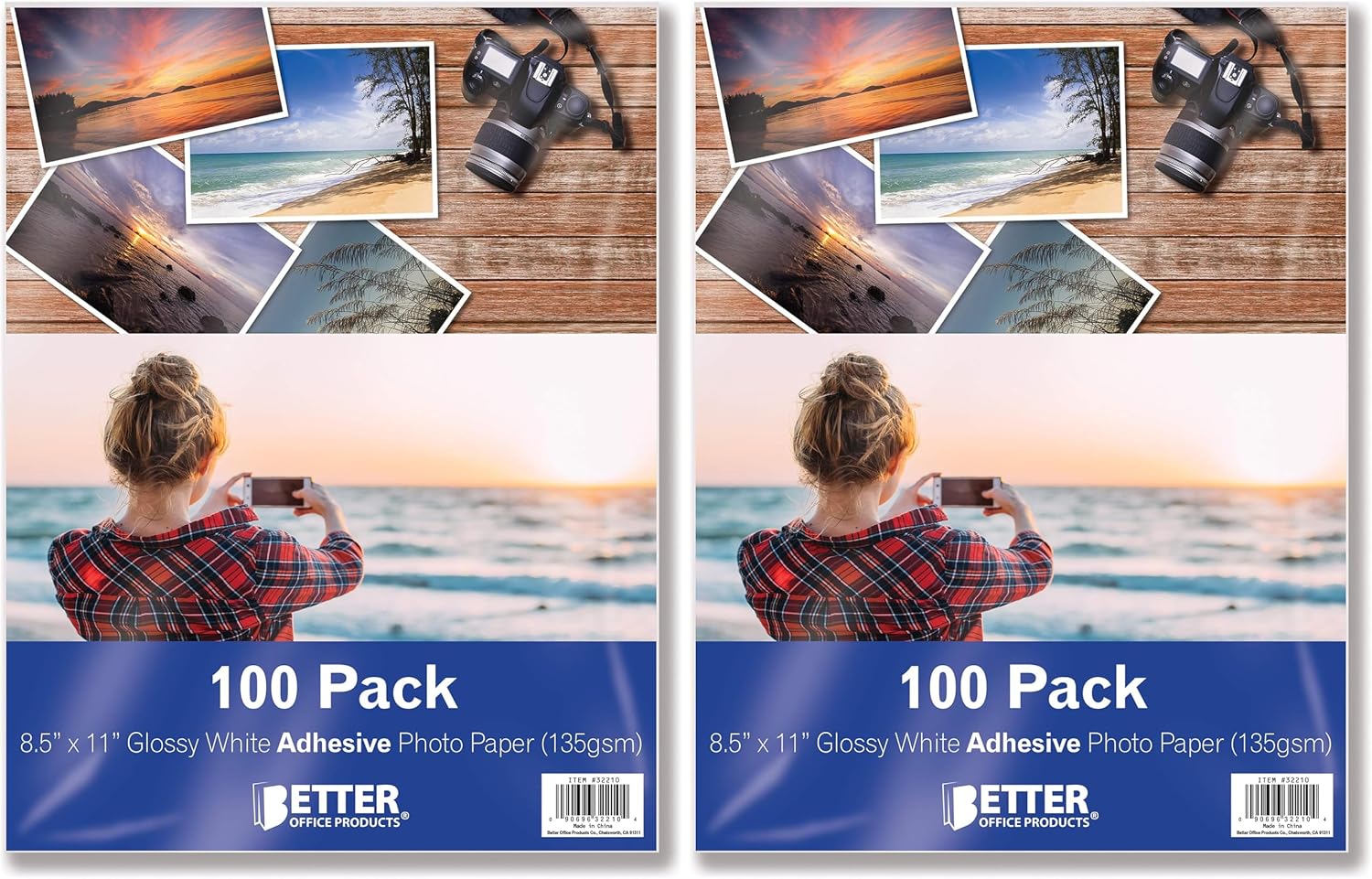 Better Office Products Self-Adhesive Photo Paper, Sticky Photo Paper, Glossy, 8.5 x 11 Inch, 100 Sheets, 135 gsm, Letter Size, 100 Count Pack (Pack of 2)