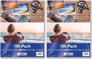 Better Office Products Self-Adhesive Photo Paper, Sticky Photo Paper, Glossy, 8.5 x 11 Inch, 100 Sheets, 135 gsm, Letter Size, 100 Count Pack (Pack of 2)