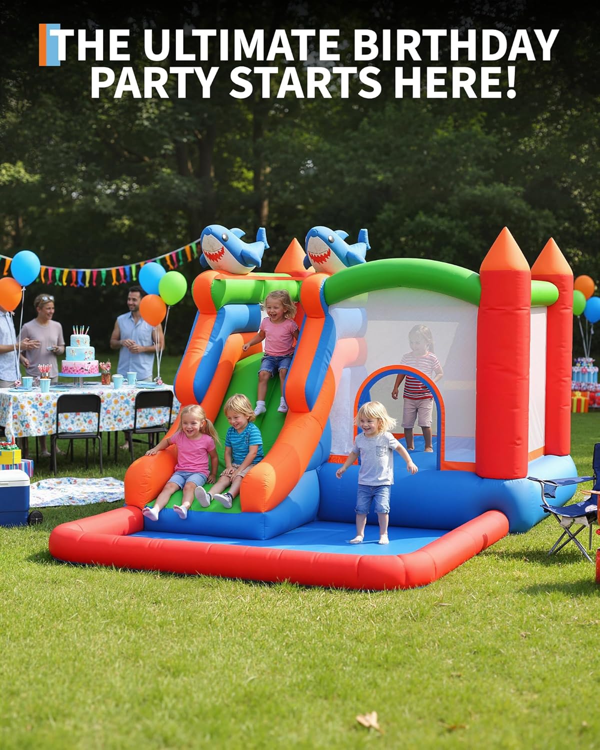 Inflatable Bounce Castle with Blower for Kids 3-12, 6-in-1 Christmas Bounce House,Outdoor/Indoor Bouncy Castle for Toddlers with Splash Slide,Climbing Wall,Ball Pit,Jumping Area 153" x 102" x 83"