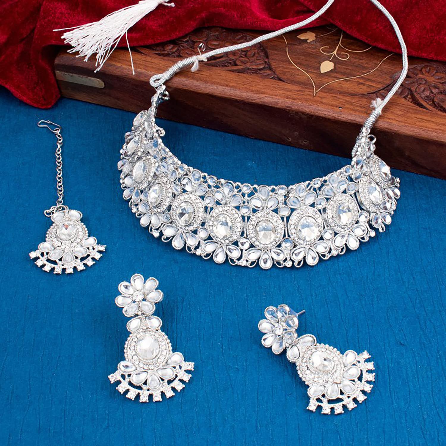 Elegant Rhodium Plated Choker Necklace Set