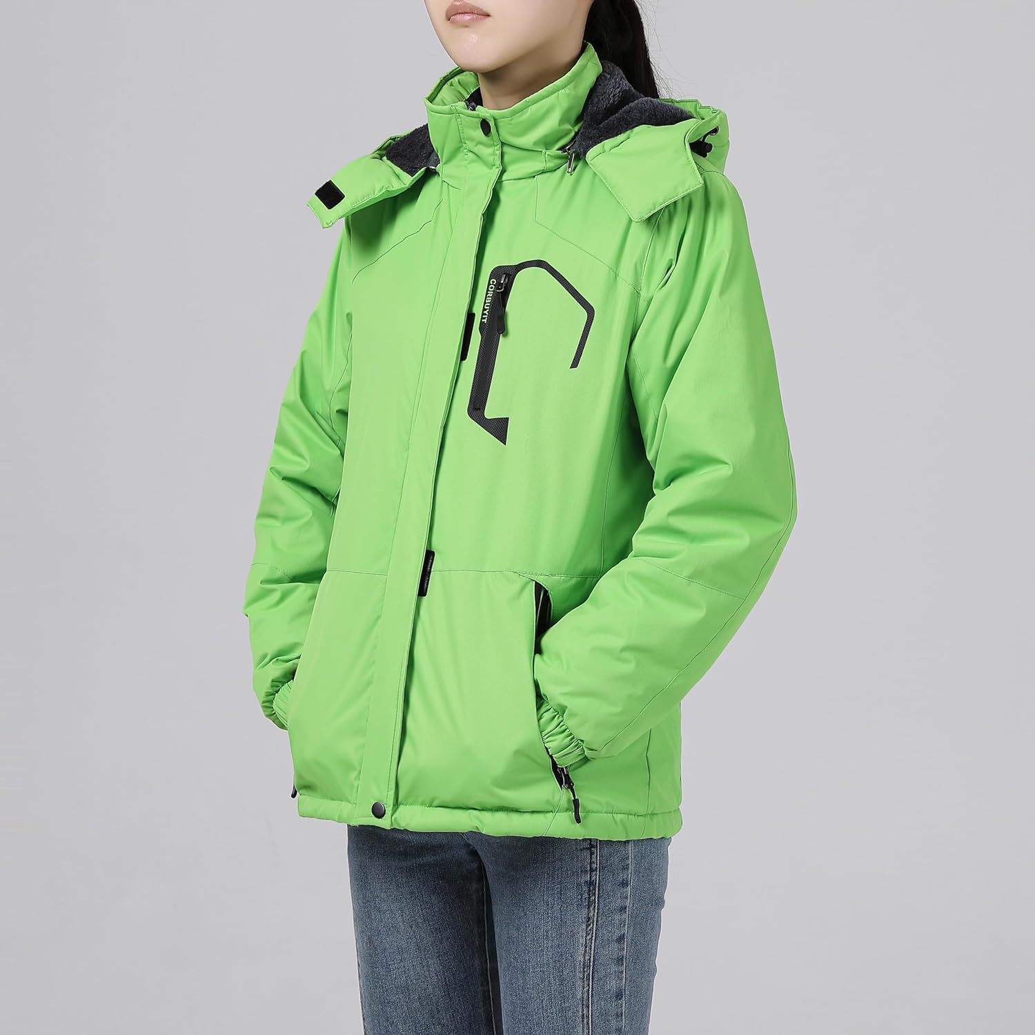 Women's Mountain Waterproof Ski Jacket with Detachable Hood - Windproof Winter Coat for Snow and Rain