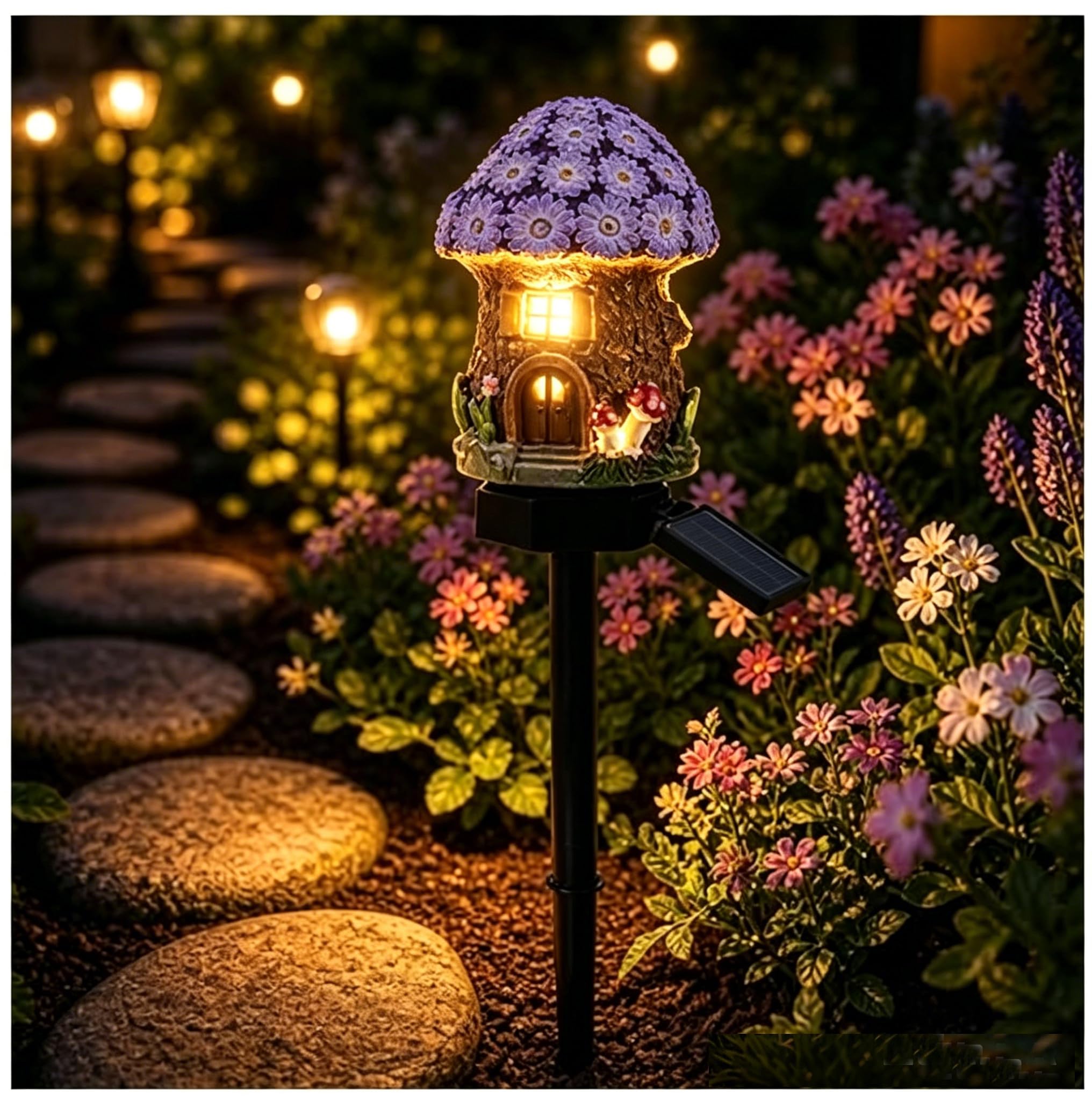 Mushroom Solar Lights Outdoor, Solar Powered Fairy House Garden Decor, Waterproof LED Landscape Pathway Lamp for Yard Patio Lawn