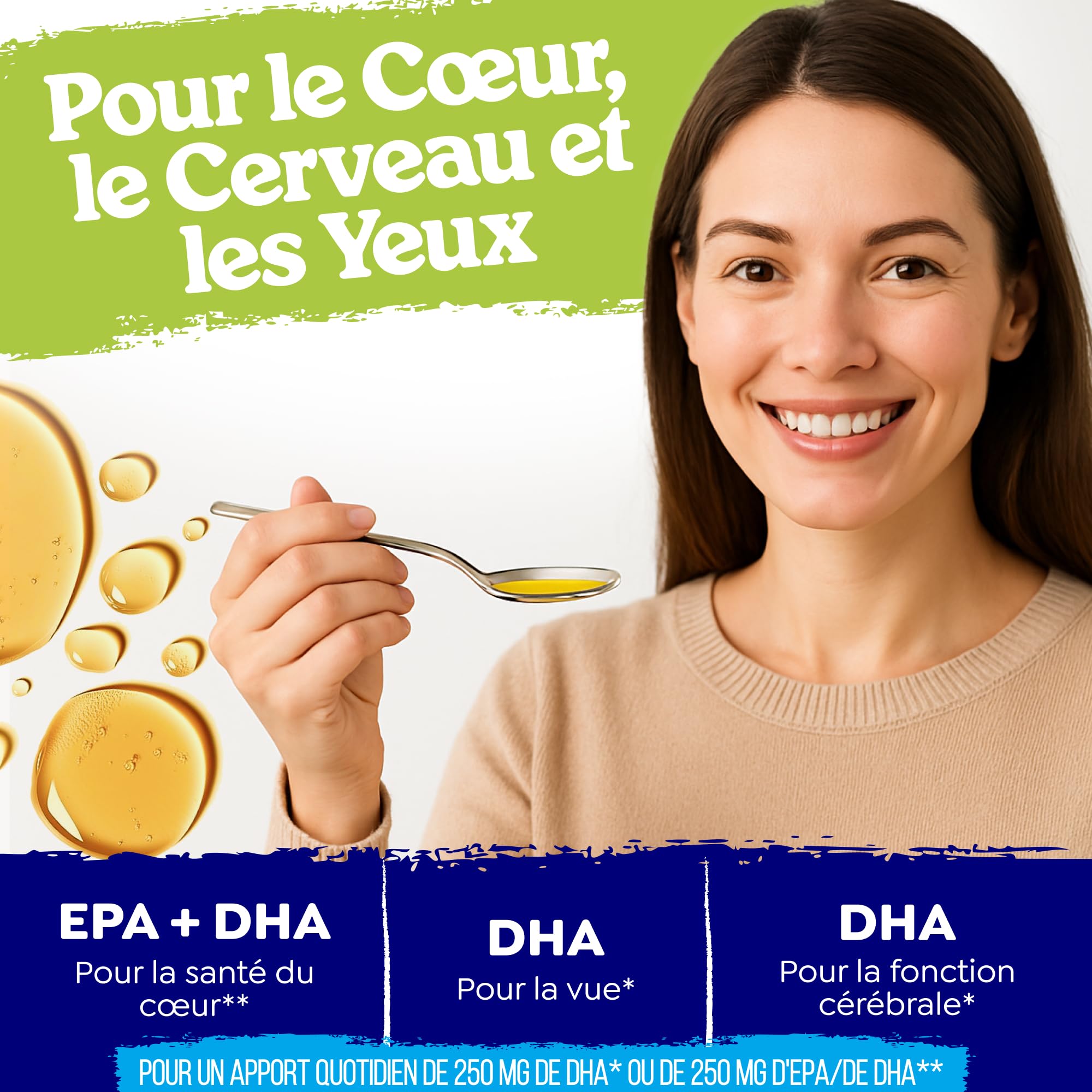 Arctic Blue Oméga-3 Végétal Huile Liquide 150 ml — Orange — 850 mg de DHA + 425 mg d’EPA par Dose (2,5 ml) — Huile de Microalgues Durable — 100% Vegan, Haute Pureté, Sans Contamination Marine