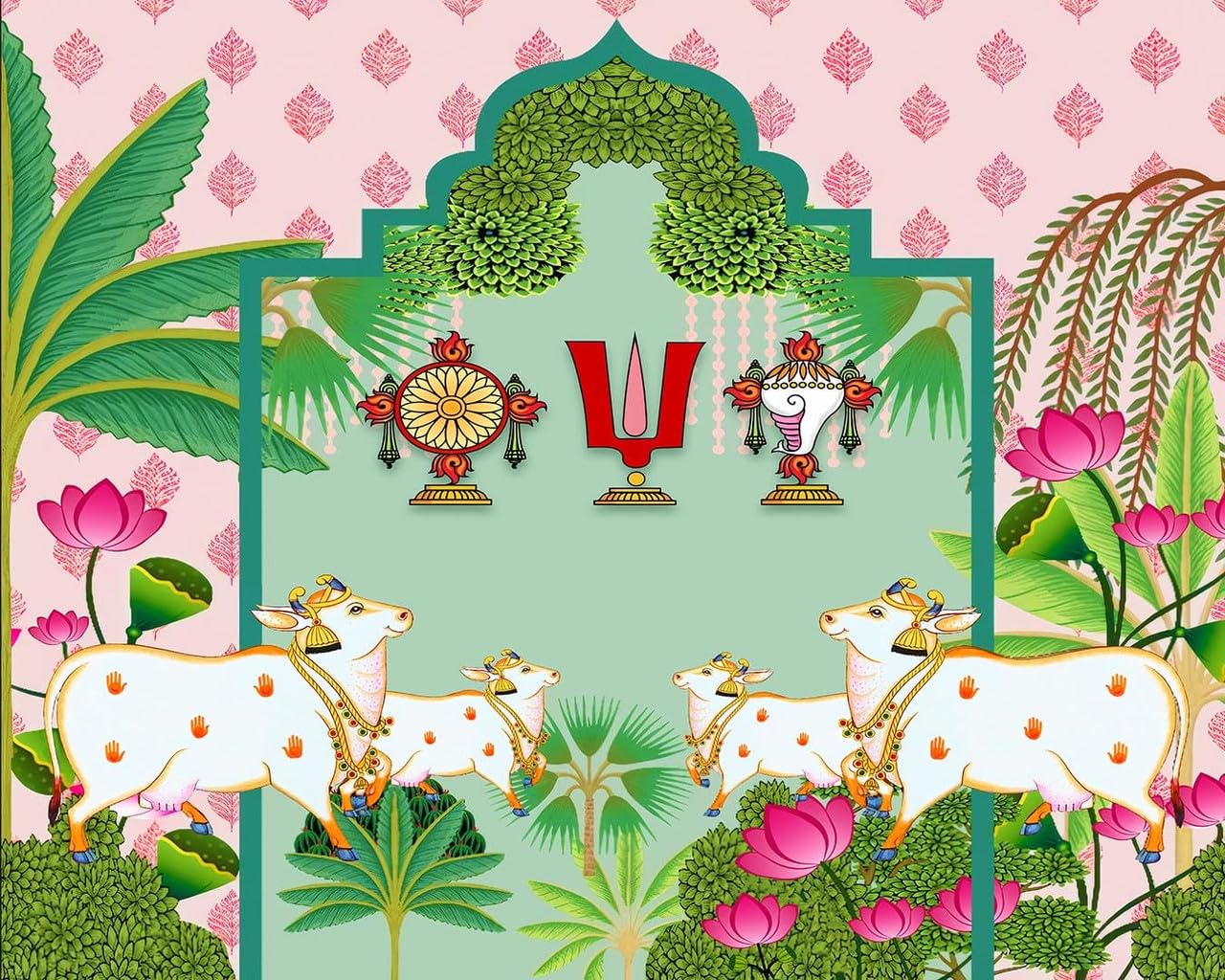 Govinda Namam Backdrop Cloth for Pooja Decoration 8X8 | Tilak Shankam and Chakram Traditional Venkateswara Swami Namalu Background Curtain Cloth Thirunaamam Pooja, Satyanarayana Puja-picture-30