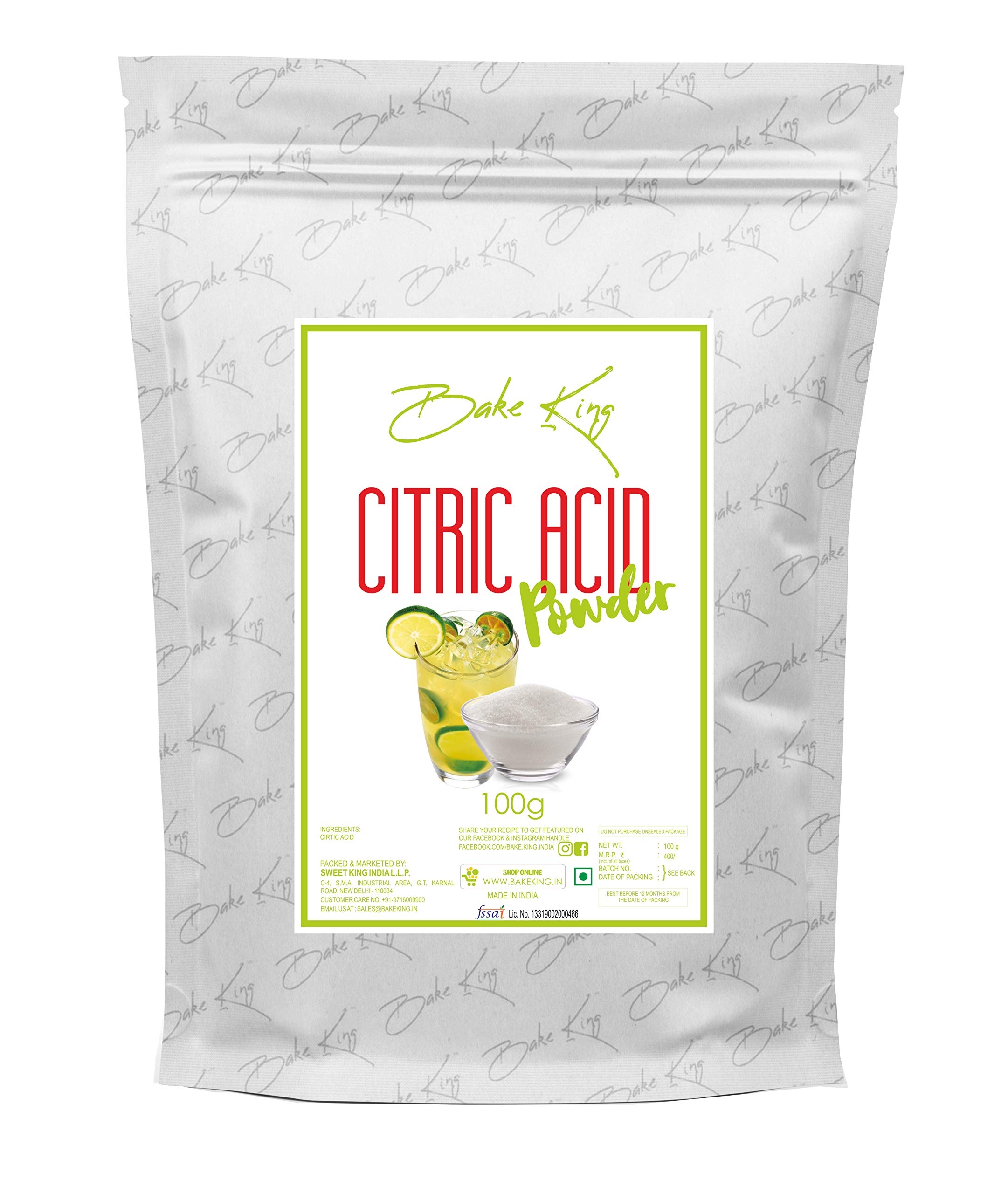 BAKE KING Citric Acid Powder 100G, (CITRUS) Citric Acid for Cleaning Purpose, Citric Acid For Food And Bakery, Food Grade, Citric Acid Powder for Making Malai Peda, Jalebi, Poha Chivda, Dhokla etc