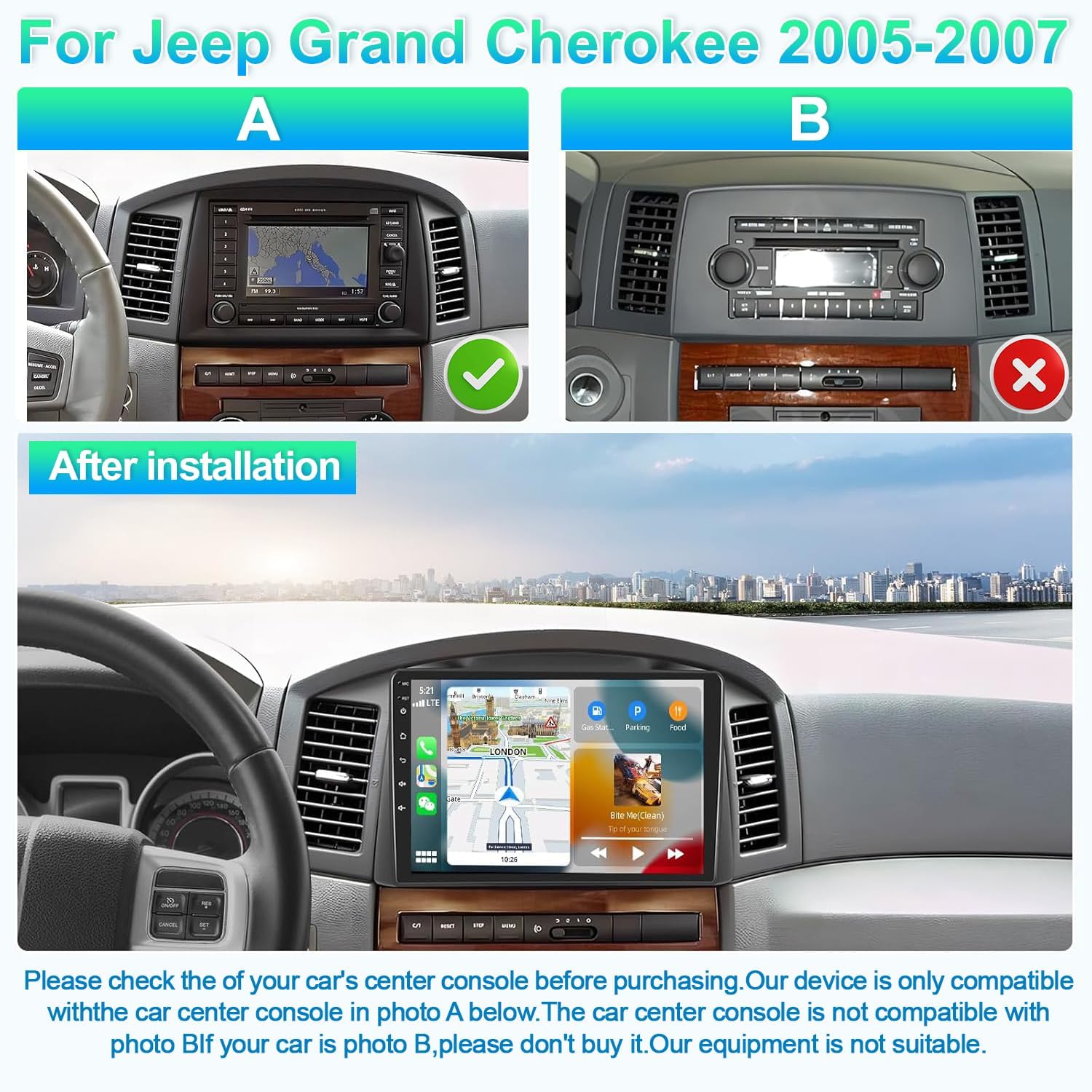 10" 4g+64g android 14 double din car stereo for jeep grand cherokee 2004-2007 touchscreen car radio receiver head unit w/wireless carplay and android auto gps navi bluetooth wifi fm ahd backup camera 4g+64g - android 14