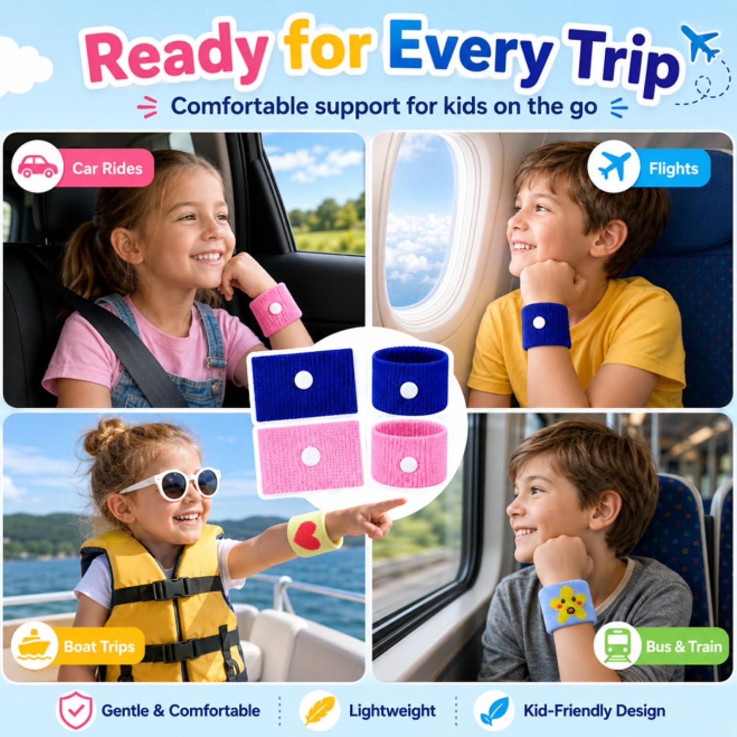 Tondiamo 4 Pairs Motion Sickness Bracelets for Kids Adults, Nausea Bands Travel Wristbands for Car, Plane, Cruise, Morning Sickness(Heart & Star)