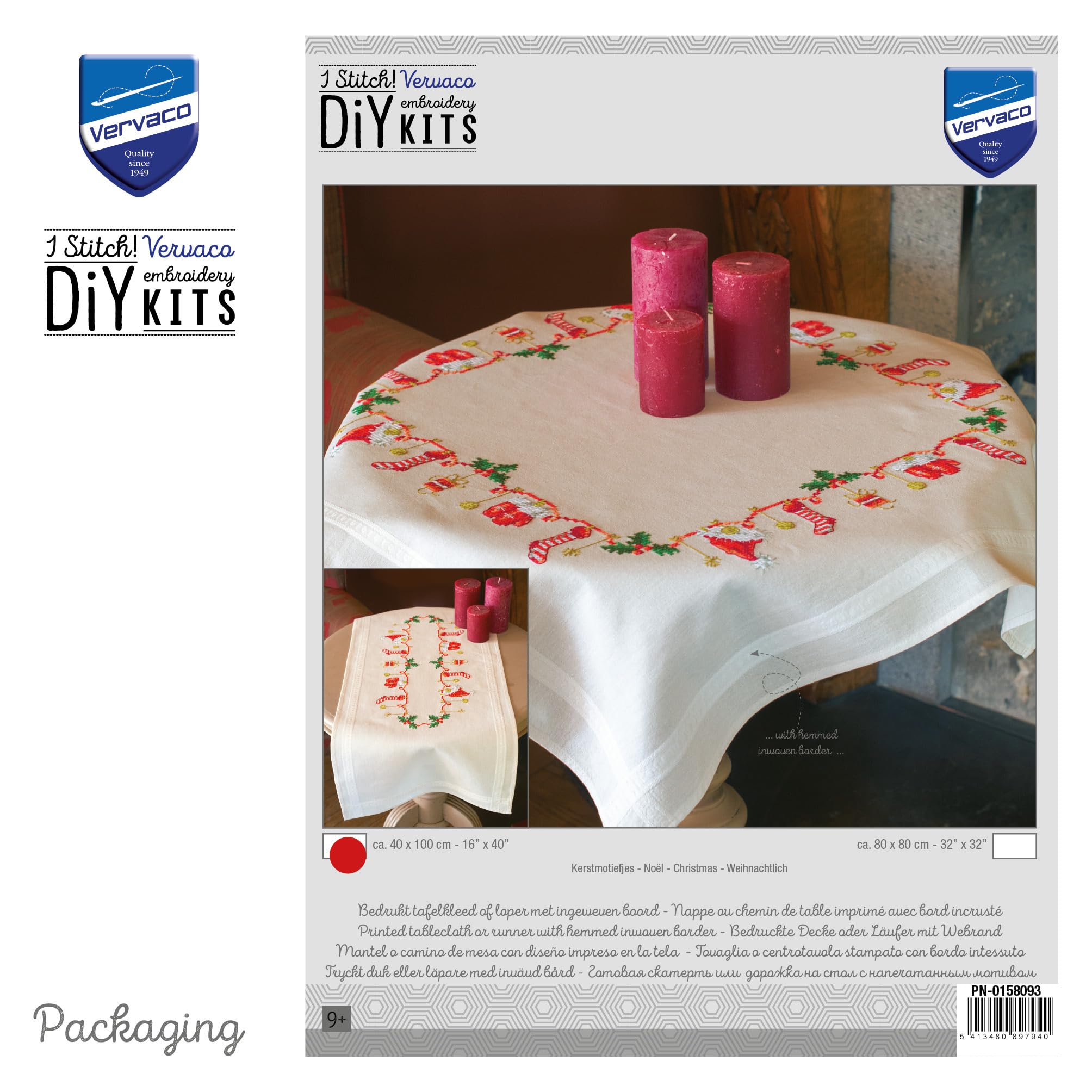 VERVACO Kit Point De Croix Pré-Imprimé Chemin De Table NOËL Broderie Kit Complet Adulte Loisir Créatif Maison Decoration Manuelle Table Cadeou DIYca. 40 x 100 cm Cross Stitch Embroidery