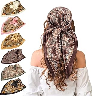 27''/35'' Women Large Satin Scarf Silk Feel Square Wraps Big Hair Bandanas Vintage Print Solid Color Bandana Scarves