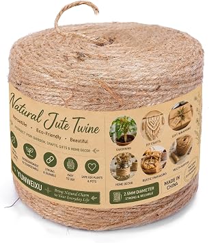 2.5mm Natural Jute Twine, 1000FT Bulk Garden Rope for Crafts