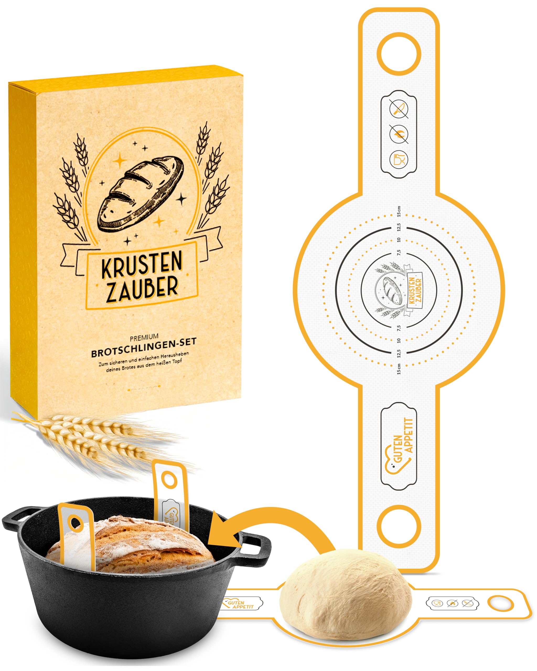 KRUSTENZAUBER Runde Brotschlinge aus langlebigen Silikon als Brot backen Zubehör - Die Brotbackmatte sorgt für reibungsloses Heben des Brotes aus dem Topf - Backmatte Brot, Bread mat, Back matte