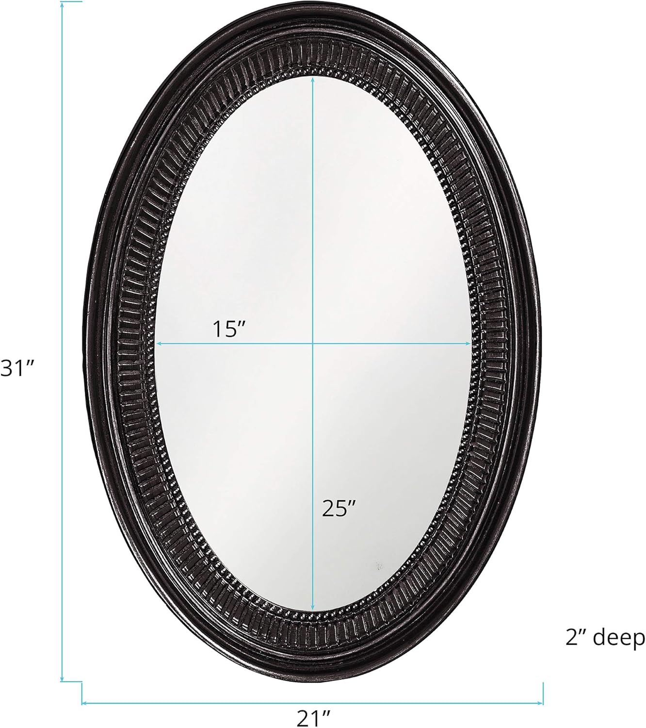 Howard Elliott Ethan Black Oval Decorative Wall Hanging Mirror, Vintage Oval Mirror for Wall Decor Resin Frame Vanity Mirror Perfect for Living Room, Bedroom & Home Decor, 21 x 31 Inch