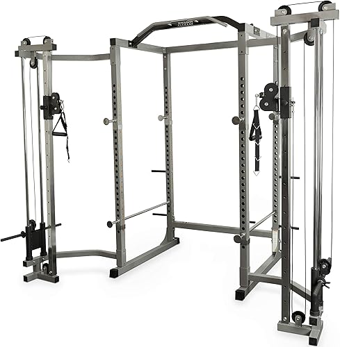 Valor Fitness BD-11 - Estante de potencia resistente con barra de dominadas cromada y jaula de potencia Optins para un gimnasio completo en casa de