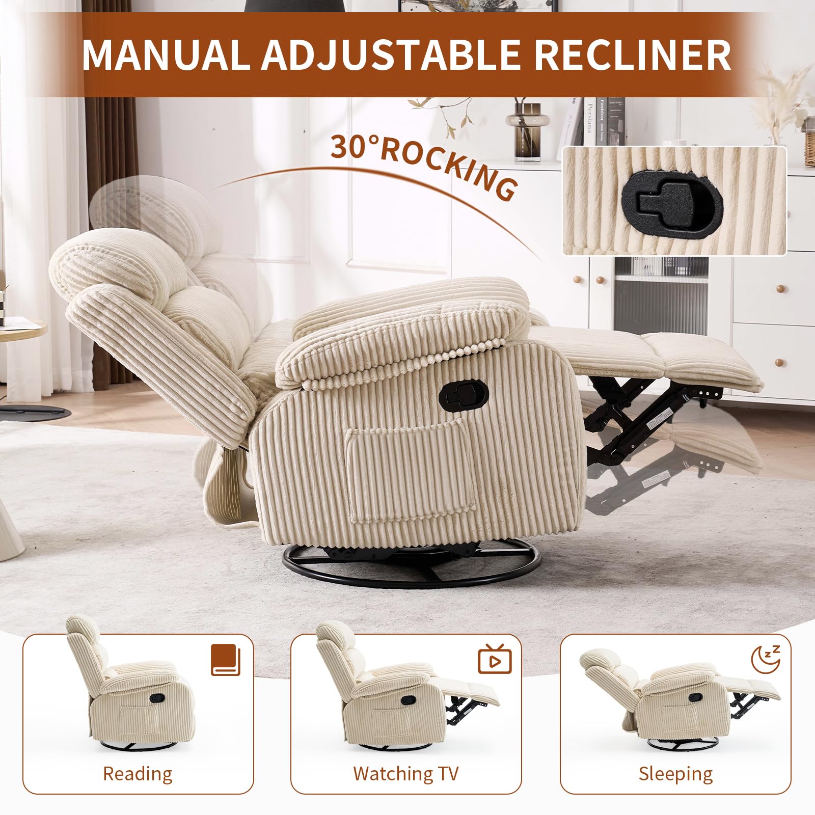Best Recliner Rocking Chair Picks for 2026 4 Adult 360° Rocking Recliner Chair,Nursery Rocker Reclining Chair with Side Pocket, a Comfy upholstered Single Sofa Armch — product photo