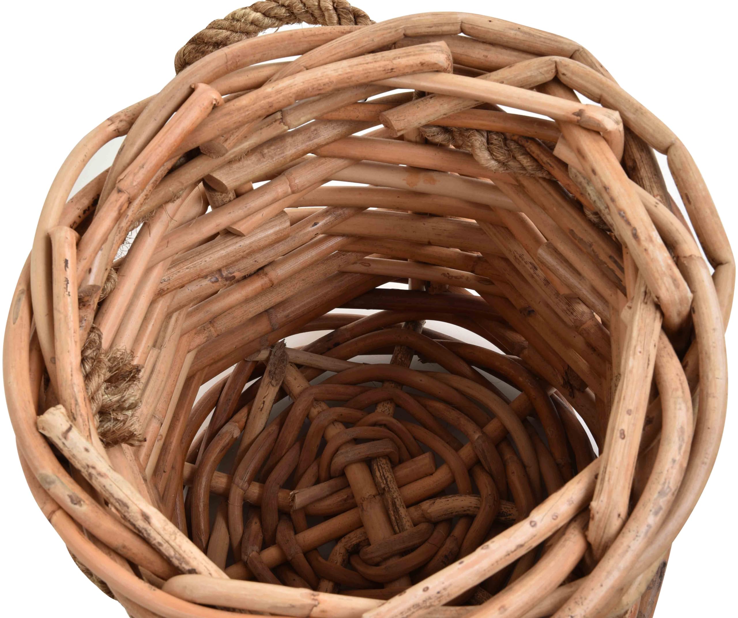 korb.outlet Duży kosz na rośliny, okrągły, naturalny rattan, z krawędzią z liny/osłonka z rattanu (Ø 50 cm)